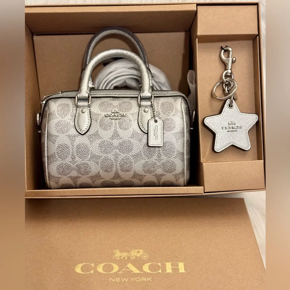 NWT Coach Boxed Mini Rowan Crossbody Bag And Mirror Bag Charm Set CX186 - Picture 3 of 14